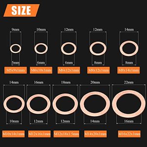 220 피스 구리 엔진 씰 플랫 링 개스킷 패스너 세트 미터법 씰링 와셔 10 가지 크기의 구색 - Product Image 3