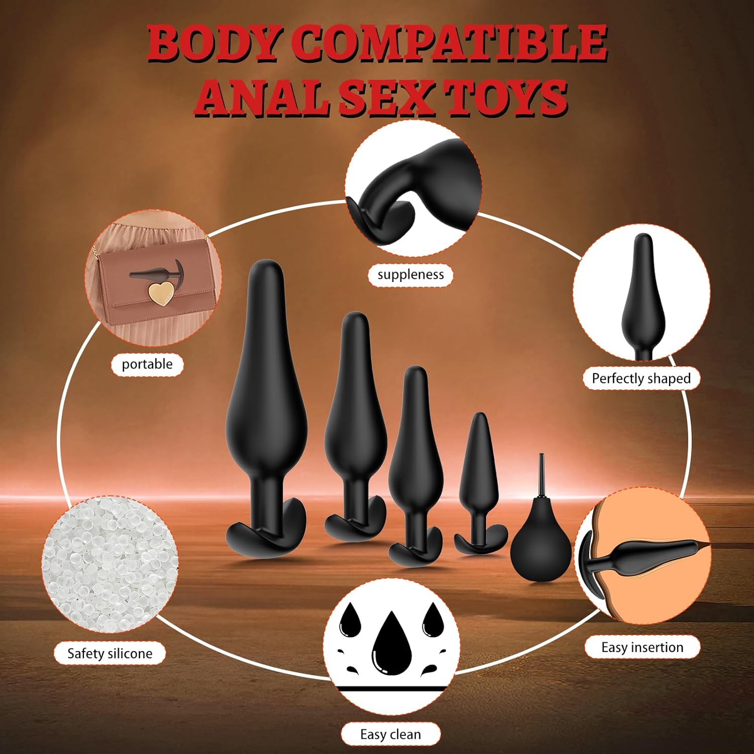 Anal Vibrator Lesbian Sex Toys  5-Piece Silicone Training Kit for Enema  and Prostate Massage, Ideal Lesbian Sex Tools