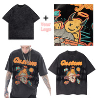 T-shirt Oversize Homme Délavé Lourd Noir DTG, Graphique Vintage Effet Acide, Vente en Gros OEM, Personnalisé