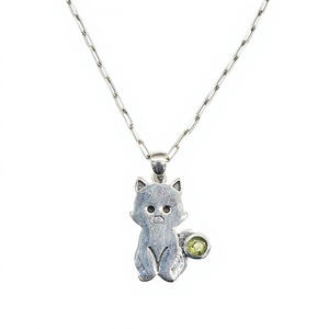 Trendy 925 Sterling Silver Animal <b>Cat</b> Charm Pendant Green Peridot Birthstone Gemstone Jewelry Bulk Price - Product Image 4