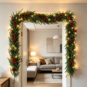 Guirlande de Noël Yan Ju, aiguilles de pin, baies rouges, cônes de pin, 1,8 m, plastique PE, décoration pour escalier, cheminée - Product Image 2