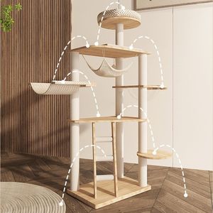 Árbol para Gatos de Madera Estable de Varios Niveles con Hamaca - Poste Rascador Envuelto en Sisal Seguro para Mascotas - Product Image 5