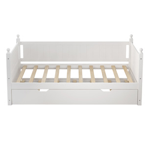 White Wooden Trundle Bed For <b>Kids</b> Bedroom With <b>Storage</b> Drawer And Mattress Set - Product Image 5