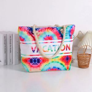 Sac fourre-tout d'été en coton pour la plage, sac à bandoulière en toile pour femme avec poignée en corde – Vente chaude - Product Image 5