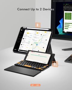 Clavier BT sans fil avec pavé tactile et touches de navigation orange & support multi-angles, clavier portable de voyage rechargeable avec pavé tactile - Product Image 2