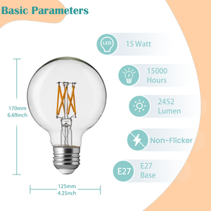 <span class=keywords><strong>Ampoule</strong></span> LED à filament en verre ultra-lumineuse G125 15W 2452lm Culot E27 AC220V Lumière du jour CRI90 Energy Star Chambre à coucher Salon - Product Image 2
