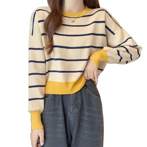 Bán Buôn Phụ Nữ Dài Tay Áo Sọc Dệt Kim Áo Len Vòng Cổ Áo Đơn Giản Ngắn Phong Cách Đan Tops Outwear Áo Len Giản Dị - Product Image 1