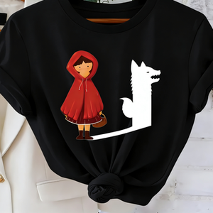 Camiseta Gráfica <span class=keywords><strong>de</strong></span> <span class=keywords><strong>Caperucita</strong></span> <span class=keywords><strong>Roja</strong></span> para Hombre, Camiseta <span class=keywords><strong>de</strong></span> Manga Corta con Sombra <span class=keywords><strong>de</strong></span> Lobo <span class=keywords><strong>de</strong></span> Cuento <span class=keywords><strong>de</strong></span> Hadas, Top Informal con Diseño Artístico - Product Image 1