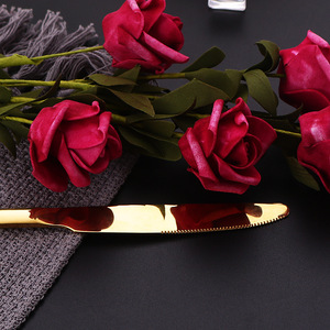 Golden Stainless Steel <b>Cutlery</b> <b>Set</b> 410 Material Mirror Polish Simple Style Party Dinner Knives Forks Spoons Colorful Handle - Product Image 4