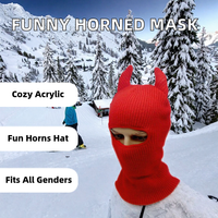Cagoule de ski en acrylique tricotée au crochet, motif à carreaux, amusante et personnalisée, avec cornes et oreilles, unisexe pour adultes, pour fêtes et usage quotidien