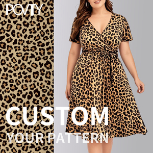 Ponty stampa personalizzata estate donna taglie forti elegante morbido avvolgente avvolgente con scollo a V abito in vita impero per gli ospiti di nozze abito Midi da Cocktail - Product Image 3