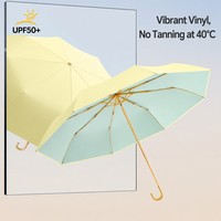Parapluie de soleil uni style frais avec revêtement coloré, crochet incurvé, 8 baleines, manuel, pliable en trois, personnalisé pour femme