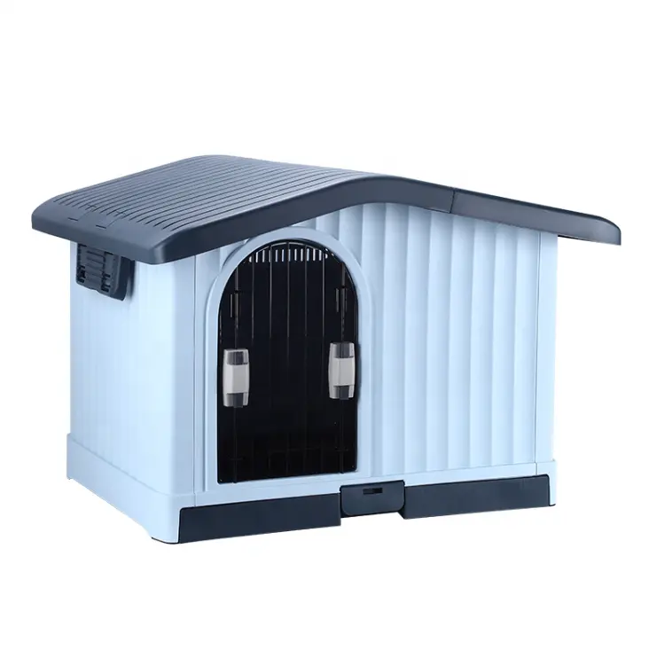 Dog House Outdoor Doghouse Puppy Shelter Large Plastic with Lift Able Roof Indoor with Detachable Base and Adjustable Bar Window