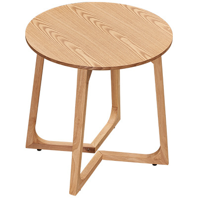 Mesa de té redonda color madera natural.