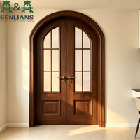 Portes françaises doubles en bois massif cintrées de luxe SLS, portes intérieures personnalisées avec panneaux de verre pour villa, solution pour toute la maison
