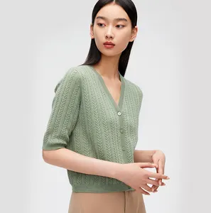 Frühjahr Sommer Herbst Damen kurzarm Kaschmir Strickjacke Großhandel individuelle gestrickte Wolle T-Shirt Pullover