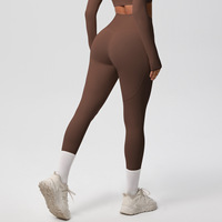 Celana Yoga nyaman wanita, Legging Olahraga Lari dan Fitness berpinggang tinggi warna polos bersirkulasi
