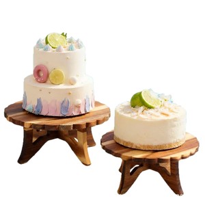 Wooden Cake Rack Round Multipurpose Desktop Display Stand For Birthday Party Dessert Serving - Product Image 5