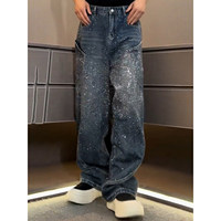 Jean en denim pour homme, taille haute, coupe droite, bleu, décontracté, nouvelle collection automne, style luxe léger, grande taille, coupe courbée moyenne, modèle Knife, de marque tendance