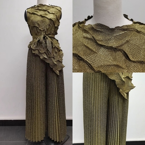 Ultima moda donna taglie forti abito stile abbronzante Boutique senza maniche <span class=keywords><strong>top</strong></span> irregolari e pantaloni a pieghe a gamba larga Set 2 pezzi - Product Image 4