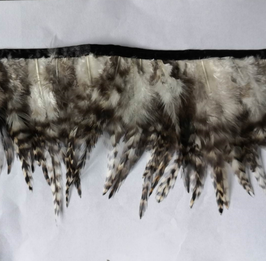 China feather factory wholesale Natural grey Grizzly Rooster Saddle feather trim Fringe