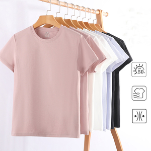 T-Shirt da <span class=keywords><strong>donna</strong></span> aderente a manica corta estiva 2025 T-Shirt da <span class=keywords><strong>donna</strong></span> comoda e traspirante di buona qualità in poliestere tinta unita - Product Image 1
