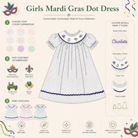 Robes pour filles Puresun OEM/ODM 100% coton, imprimé à pois Mardi Gras, broderie smockée, pour enfants de 1 à 6 ans