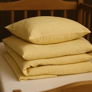 Juego de Fundas de Cuna de Lino Orgánico Cómodo para Bebé, Color Sólido Personalizado, Ropa de Cama Infantil, Sábanas para Cuna de Bebé al por Mayor, Nuevo con Borde Ondulado - Product Image 5