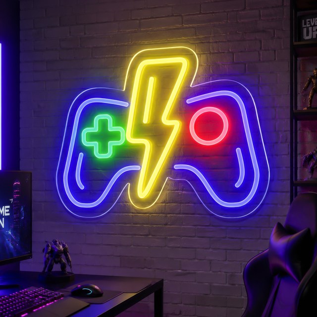 Wholesale LED Neon Sign Custom Design Acrylic Neon Signage Controller Lightning Bolt for Game Store Shop Decor Business Supply