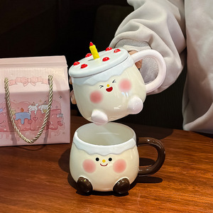 High Aesthetic Japanese Retro Hand-Painted Cake Shape Ceramic Mug 300ml Capacity Sustainable Coffee Mug Cute Creative Water <b>Cup</b> - Product Image 4