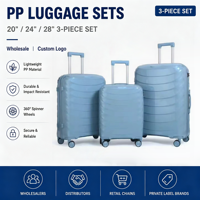 Ensemble de bagages en PP 3 pièces, 20, 24 et 28 pouces, valise rigide à roulettes, matériau PP durable, roues silencieuses, bagages de voyage