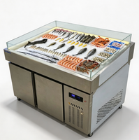 Comptoir de présentation de fruits de mer avec éclairage LED, logo personnalisé, dimensions sur mesure, thermostat numérique, refroidissement direct pour magasin de poisson