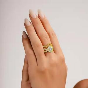 Snow Wave Diamond 18K Gold Vermeil Ring Set Anillos minimalistas de oro Vermeil para mujeres Lab Grown Diamond anillo de compromiso para ella - Product Image 5