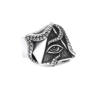 yunnique Horus Eye Octopus Pyramid <b>Ring</b> Men's <b>Titanium</b> Steel Jewelry Gift Size 7 8 9 10 11 12 13 - Product Image 5