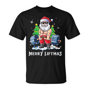 Camiseta Merry Liftmas de Papá Noel para gimnasio y levantamiento de pesas - Product Image 2