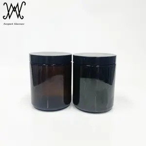8oz 250ml काले प्लास्टिक के ढक्कन के साथ चमकदार काले रंग ग्लास मोमबत्ती जार