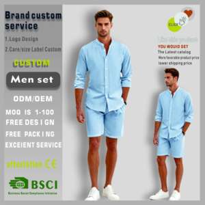 <span class=keywords><strong>Traje</strong></span> Casual Simple para <span class=keywords><strong>Hombre</strong></span>, Estilo Europeo Americano, Primavera-Verano, <span class=keywords><strong>Camisa</strong></span> de Fibra con Botones, Manga Larga, Pantalones Cortos, Cárdigan - Product Image 2
