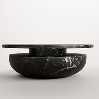 Table basse en marbre brillant, plateau rond flottant, structure en forme de bol, table basse en pierre artisanale, maison de rêve