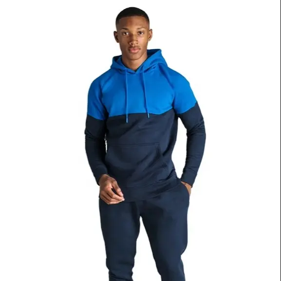 Fasion Hoodie Pullover Warna Solid Kontras Pria 70% Katun 30% Polyester Hoodie Pakaian Olahraga Streetwear