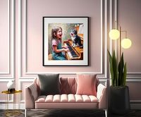 Kit de peinture par numéros Songwoo : Fille jouant du piano avec chat – Toile à peindre par numéros pour débutants