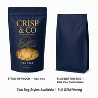 Sacs d'emballage alimentaire personnalisés pour chips de pommes de terre, avec fenêtre ovale, refermables à fermeture éclair, à fond plat et autoportants, pour chips Kettle, sel marin et barbecue
