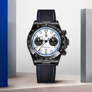 PD-1822 PAGANI DESIGN Montre à quartz de luxe tendance pour homme, noir rose, chronographe sport, montre-bracelet en cuir noir pour homme - Product Image 2
