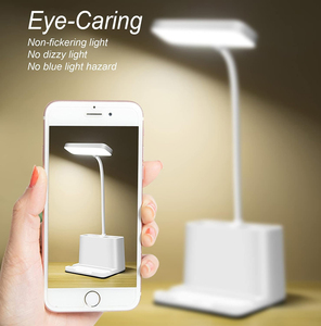 Lampe de bureau LED moderne à col de cygne réglable, rechargeable sur batterie, avec abat-jour blanc, petite taille, vente en gros - Product Image 6