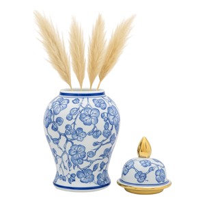 Vaso in Ceramica con Coperchio, Design Floreale Blu, Decorazione da Tavolo per Soggiorno o Camera da Letto - Product Image 2