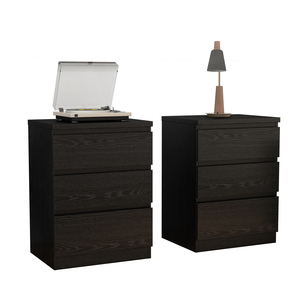 Black Nightstand With 3 <b>Drawers</b> Set Of 2 Handle Free Design Thickened Top Plate <b>Small</b> Side Table For Bedroom Storage - Product Image 5