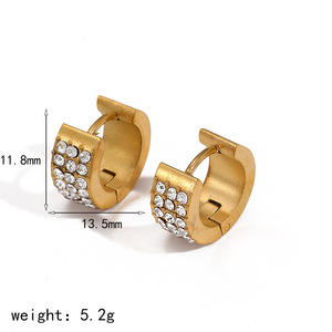 Pendientes de diamantes geométricos de tres filas con corte brillante redondo de acero de titanio para uso diario de mujer TE6969-G - Product Image 3
