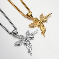 Collar con colgante de Ángel de la venganza, conjunto de diamantes bañados en oro, joyería de titanio, joyería de HIPHOP