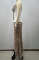 Robe de soirée sirène blanche sans bretelles, sans manches, ornée de strass, dos nu, fente haute, luxueuse, pour anniversaire, gala, bal de promo