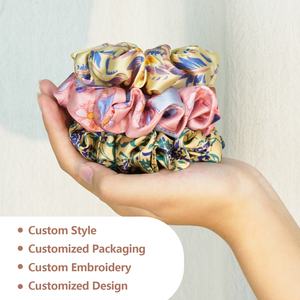 Nieuwe Aanwinsten 100% Mulberry Zijde Geprinte <span class=keywords><strong>Scrunchies</strong></span> 6A Graad Zijden Haarbandjes voor Vrouwen - Product Image 3