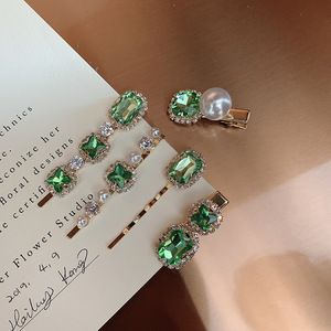 กิ๊บติดผมสำหรับผู้หญิงสไตล์ฝรั่งเศส,กิ๊บติดผมประดับคริสตัลสีเขียวแนวเรโทรหรูหรากิ๊ฟติดผมบ๊อบบี้ - Product Image 2